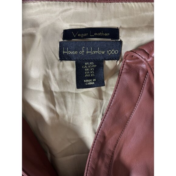 House Of Harlow 1960 Vegan Leather Short-Sleeve Button-Up Shirt - Rust Brown XS - Picture 6 of 6